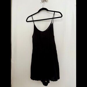 Audrey 3+1 Black Crepe Ruffle Bottom Romper, Small